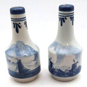 Vintage Holland Delft Blue Salt & Pepper Shakers Windmill Sailboat Norelco 1972